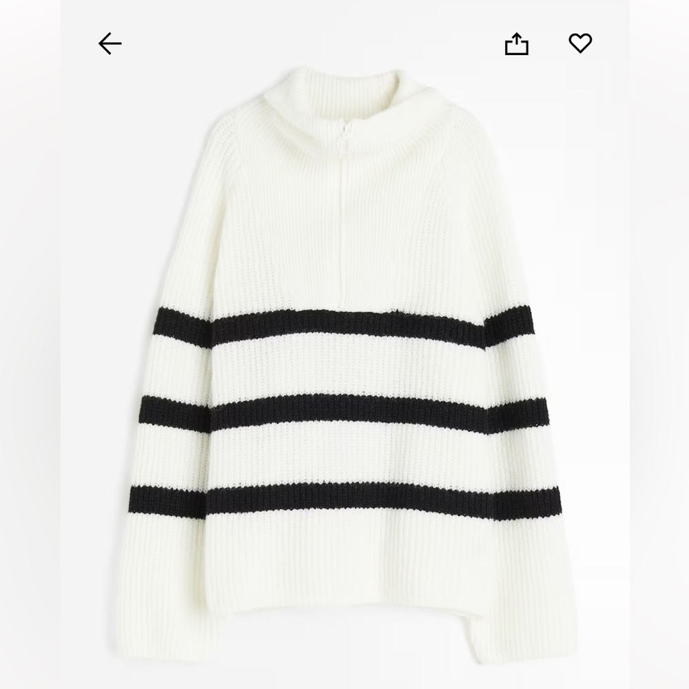Brand New H&M Striped White and Black Women's Zip Up Sweater